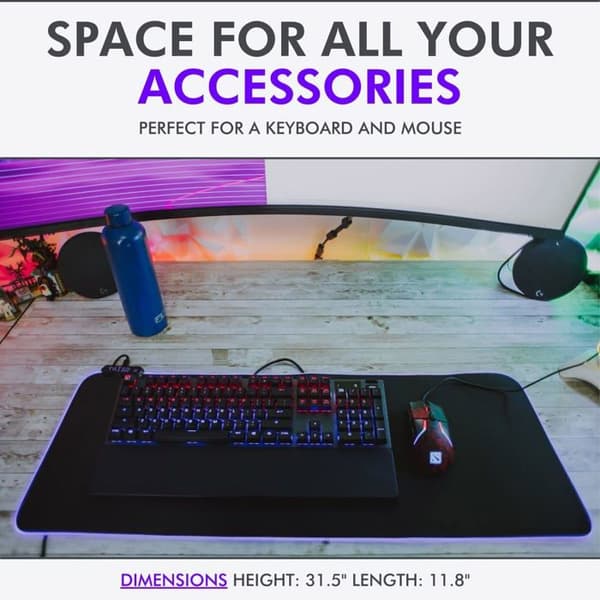Tilted Nation RGB Gaming Mouse Pad Large - LED Extended Mousepad Skrivbordsmatta med 8 justerbara ljuslägen - Datormus och tangentbord