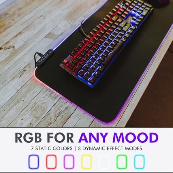 Tilted Nation RGB Gaming Mouse Pad Large - LED Extended Mousepad Skrivbordsmatta med 8 justerbara ljuslägen - Datormus och tangentbord