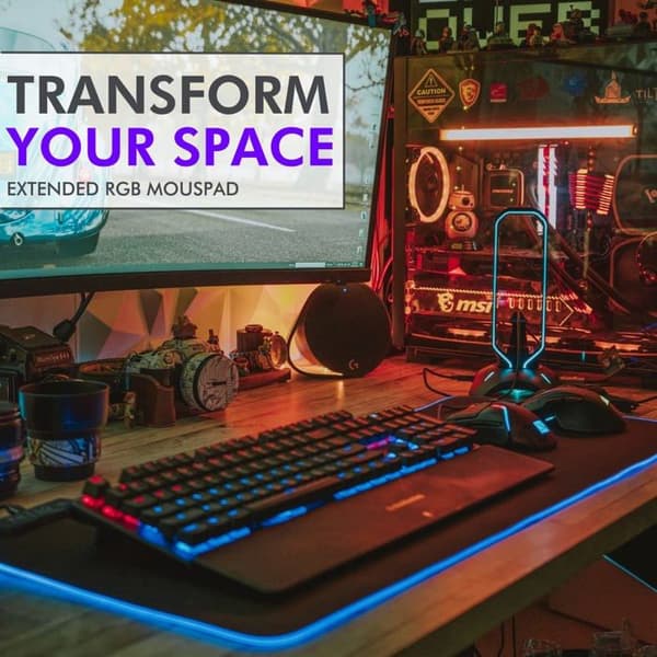 Tilted Nation RGB Gaming Mouse Pad Large - LED Extended Mousepad Skrivbordsmatta med 8 justerbara ljuslägen - Datormus och tangentbord