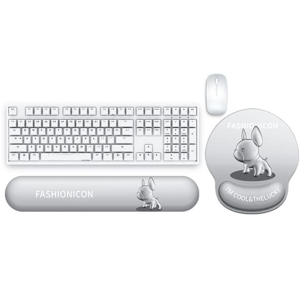 INF Musematte og håndleddstøtte for tastatur med fransk bulldog - Mattsølv