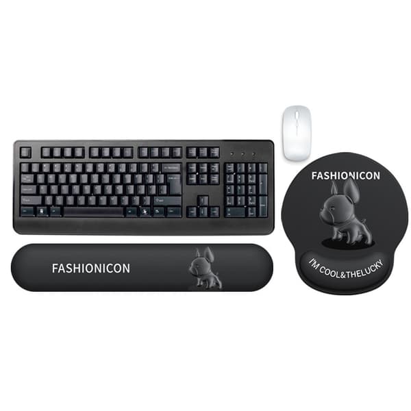 INF Musematte og håndleddstøtte for tastatur med fransk bulldog-motiv - Mattsvart