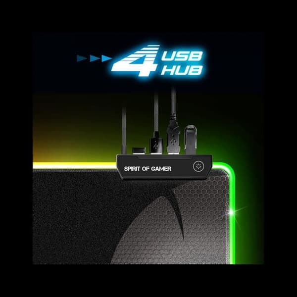 Stor XXXL RGB Gamer-musmatta (900x400 mm) + 4 USB-portar, 12 bakgrundsbelysningslägen, halkfri bas, spelmusmatta
