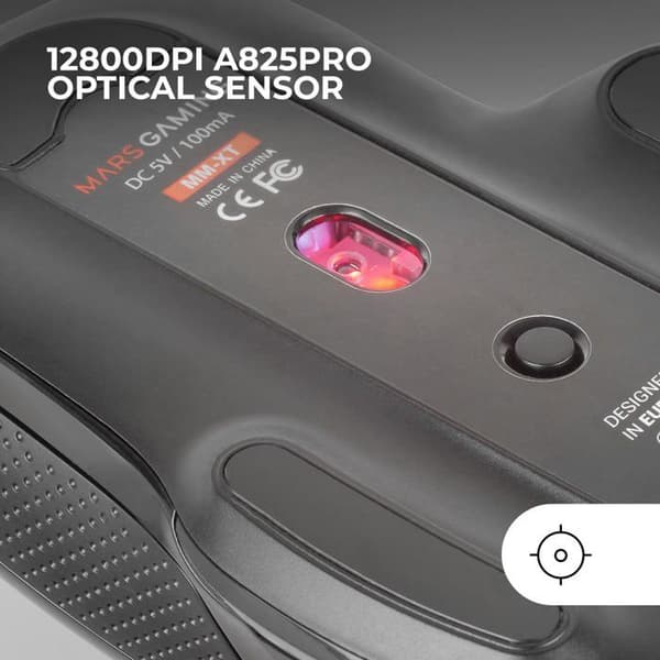 Spelmus - Mars Gaming - MM-XT - RGB - Ergonomisk - 12800 DPI - 9 konfigurerbara knappar