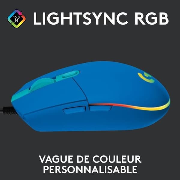 Spelmus - Kabelansluten - LOGITECH G - G203 - LIGHTSYNC - RGB - USB - Blå