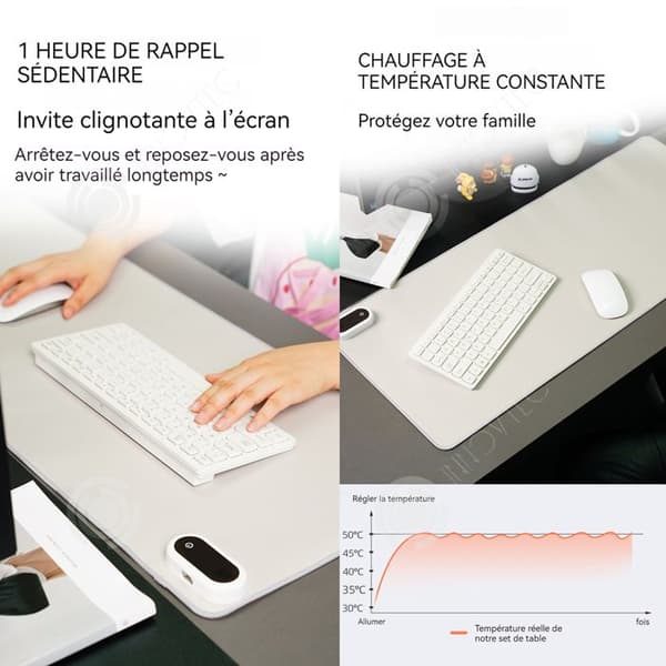 INN Uppvärmd musmatta 30-50 grader Celsius Smart 5 nivåer Temperaturkontroll 90x36cm Office Vattentät Vit