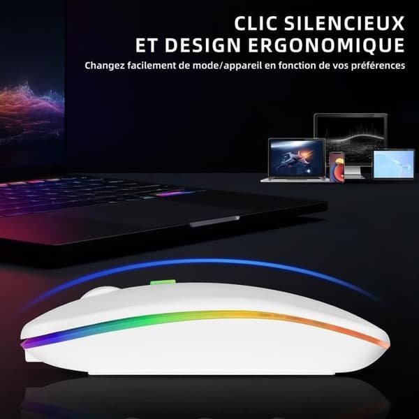 TD Trådlös Bluetooth-mus 2.4G Bluetooth Dual Mode Uppladdningsbar mus Tyst ljus Dator Laptop Kontorsspelmus Vit