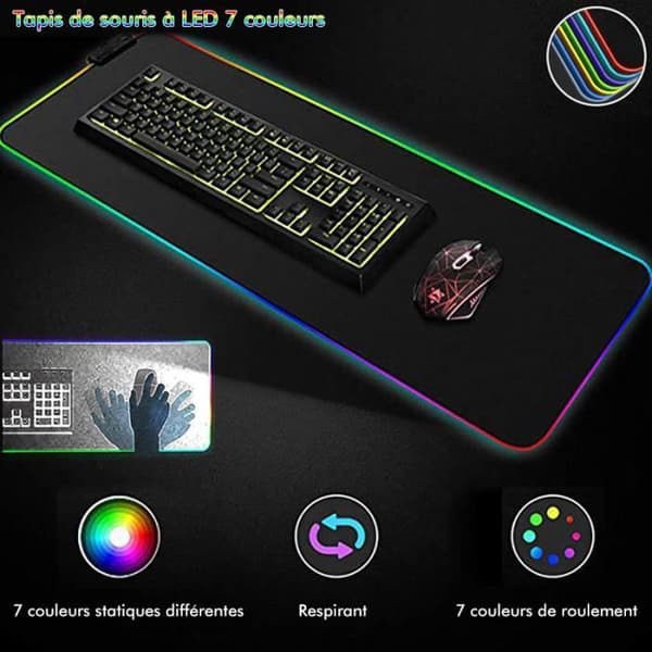 TD® Luminous Gaming Mouse Pad LED Light Mouse Pad, Gaming Mouse Pad med LED RGB-bakgrundsbelysning med USB-kabel