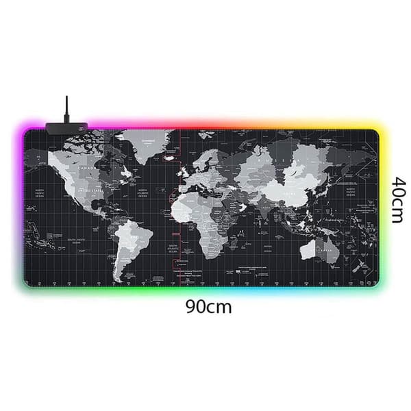 XXL RGB Gaming Skrivbordsunderlägg Världskarta 90×40