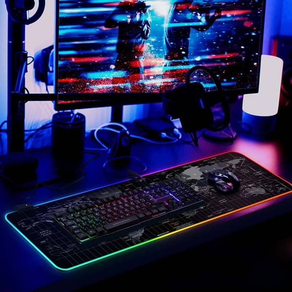 XXL RGB Gaming Skrivbordsunderlägg Världskarta 90×40