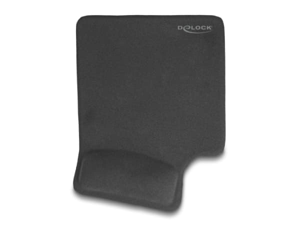 DeLOCK Ergonomic Mouse Pad with Gel Wrist Rest left-hander black, Black, Monochromatic, Rubber, Wrist rest, Non-slip base