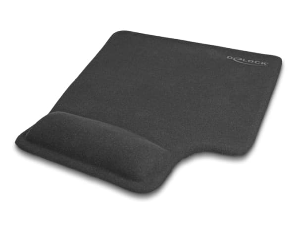 DeLOCK Ergonomic Mouse Pad with Gel Wrist Rest left-hander black, Black, Monochromatic, Rubber, Wrist rest, Non-slip base