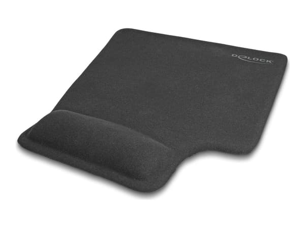 DeLOCK Ergonomic Mouse Pad with Gel Wrist Rest left-hander black, Black, Monochromatic, Rubber, Wrist rest, Non-slip base