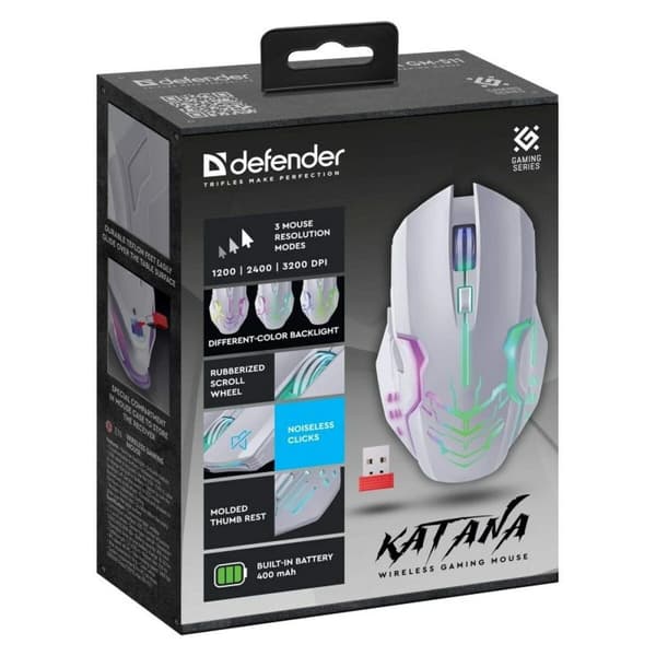 Gaming Mus Defender 52512 Vit 3200 DPI