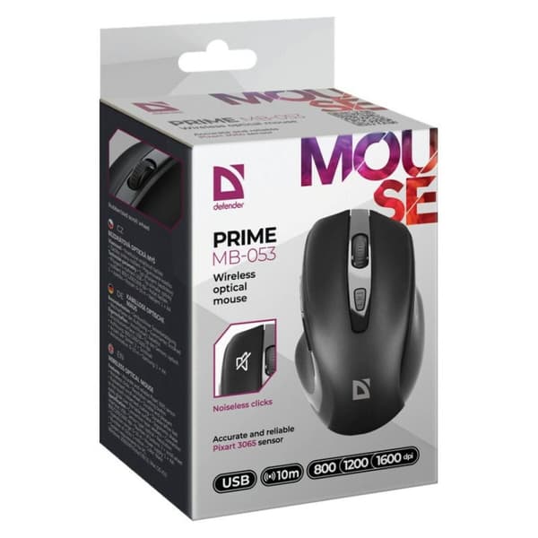 Optisk trådløs mus Defender DEFENDER PRIME MB-053 RF SILENT Sort