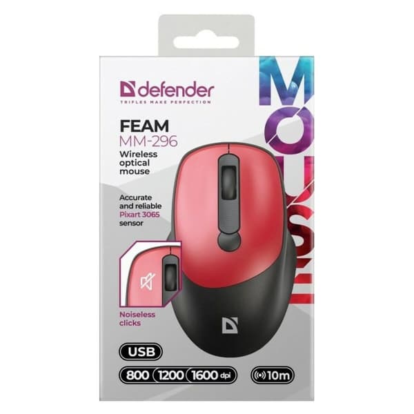 Langaton hiiri Defender FEAM MM-296 RF SILENT Punainen