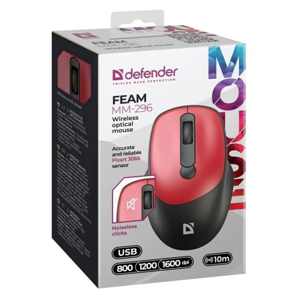 Langaton hiiri Defender FEAM MM-296 RF SILENT Punainen