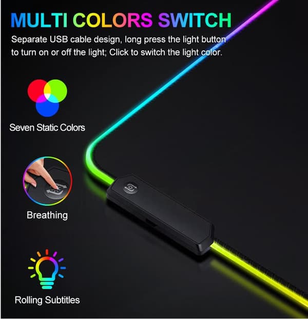 OBOSOE Gaming Musmatta med RGB LED-ljus – 80x30 cm, 14 Ljuslägen, Vattentät och Halkfri