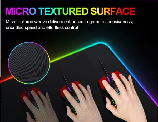 OBOSOE Gaming Musmatta med RGB LED-ljus – 80x30 cm, 14 Ljuslägen, Vattentät och Halkfri
