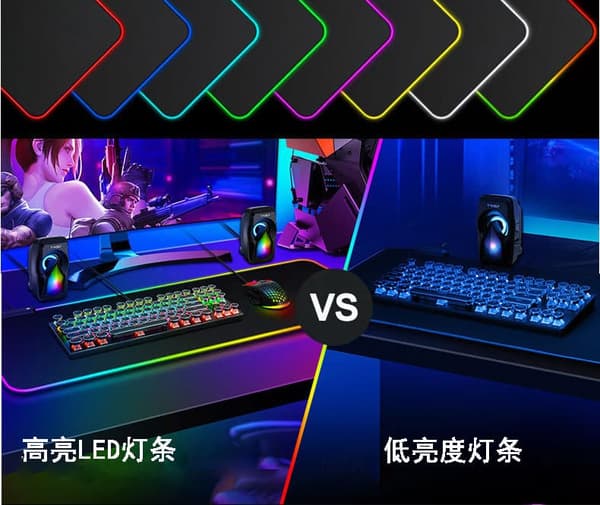 OBOSOE Gaming Musmatta med RGB LED-ljus – 80x30 cm, 14 Ljuslägen, Vattentät och Halkfri