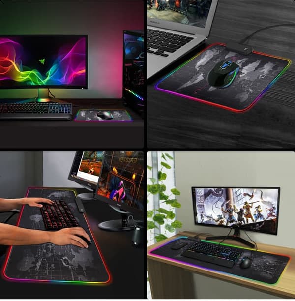 OBOSOE Gaming Musmatta med RGB LED-ljus – 80x30 cm, 14 Ljuslägen, Vattentät och Halkfri