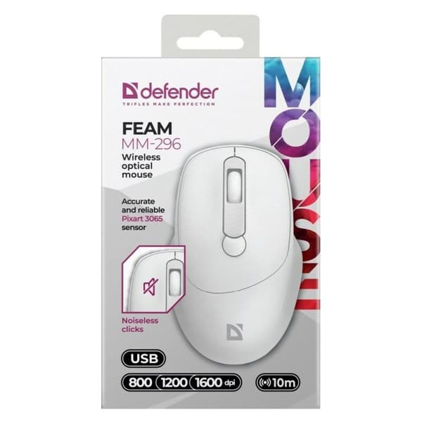 Trådløs mus Defender MM-296 RF Hvid