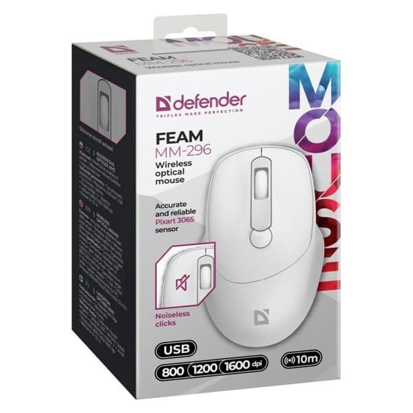 Trådløs mus Defender MM-296 RF Hvid