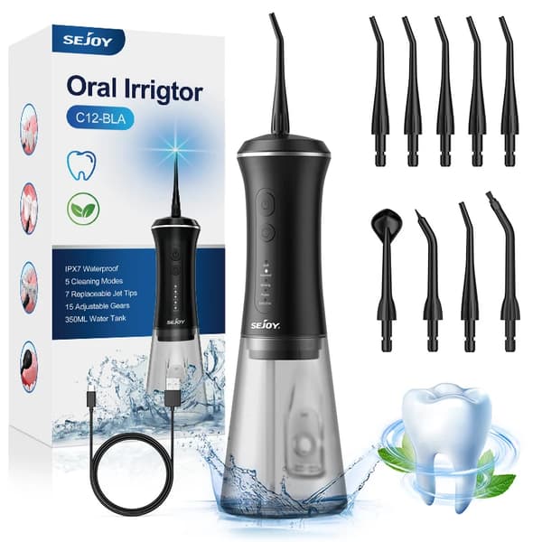 Bærbar Oral Irrigator, 350 ml Vandtank, 5 Rengøringsindstillinger,sort