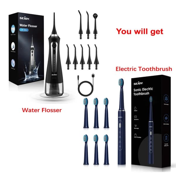 Tandtrådsvandflosser, 5 tilstande, USB-opladelig,sort