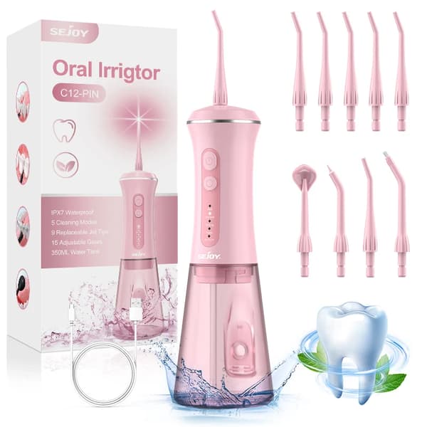 Bärbar munvattnare, 350 ml vattentank, 5 rengöringslägen,Rosa
