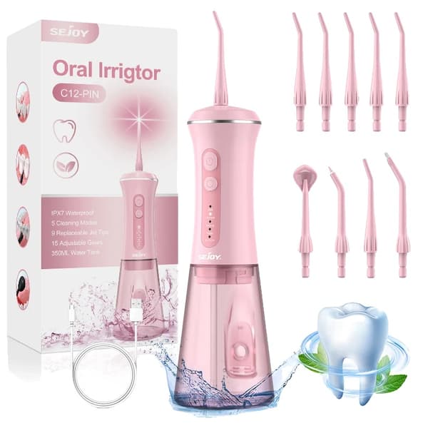 Bärbar munvattnare, 350 ml vattentank, 5 rengöringslägen,Rosa