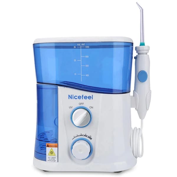 Elektrisk Oral Irrigator, 1000ml Vandtank, UV Sterilisering med 7 Dyser,Blå