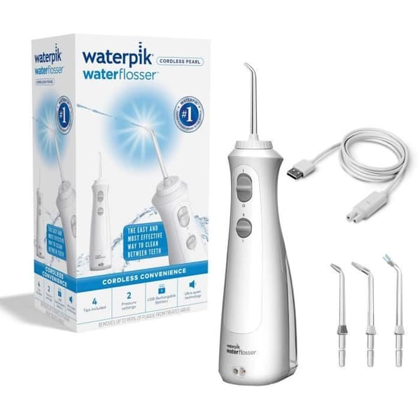 Dental Jet - WATERPIK - WF-13 Pearl - Vit - Sladdlös - Uppladdningsbar - 2 trycknivåer - 4 munstycken