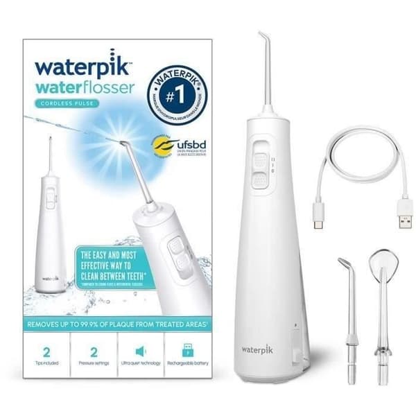 Waterpik WF-20 Pulse, Ledningsfri Vandtandtråd, Anbefales af UFSBD, Genopladelig Vandstråle, Fjerner Plak, Hvid