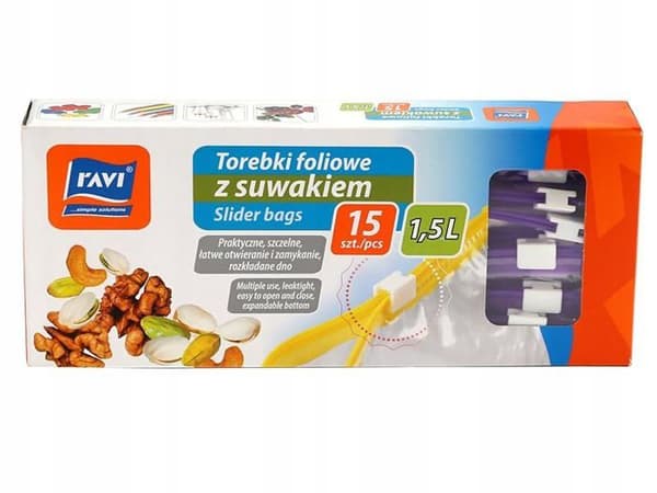 Ravi - RAV 002173/ALL - Återanvändbara plastpåsar med dragkedja 1,5l 15st