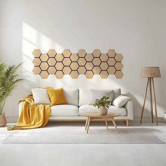 Ljudpanel - Akustikpanel Hexagon - 62x76 Cm - 8 St - Natur