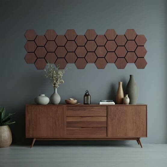Ljudpanel - Akustikpanel Hexagon - 62x76 Cm - 8 St - Brun