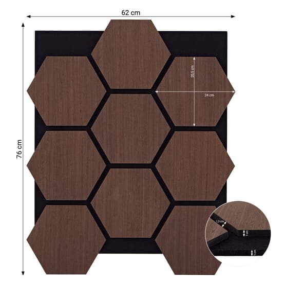 Ljudpanel - Akustikpanel Hexagon - 62x76 Cm - 8 St - Brun