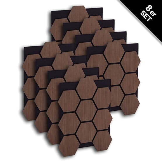 Ljudpanel - Akustikpanel Hexagon - 62x76 Cm - 8 St - Brun