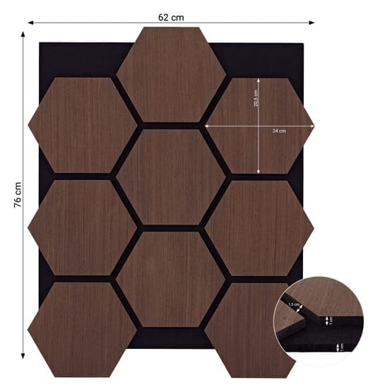 Ljudpanel - Akustikpanel Hexagon - 62x76 Cm - 4 St - Brun
