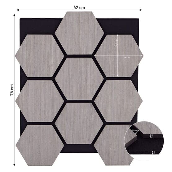 Ljudpanel - Akustikpanel Hexagon - 62x76 Cm - 4 St - Grå