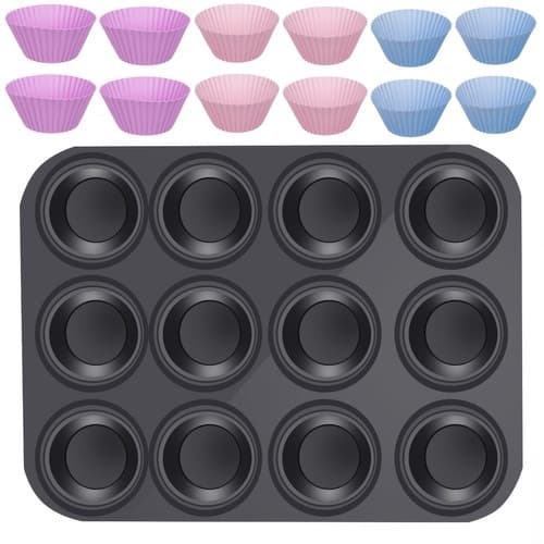 Bageplade + 12stk Silikone Muffinforme / Bolleforme – Forme