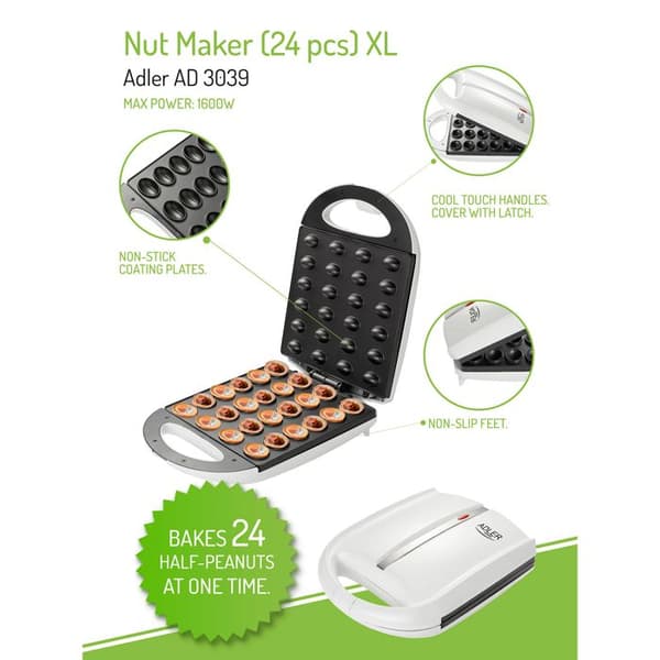 Kulformad kakkokare - ADLER - AD3039 - Vit - 1600W - Cupcake maker