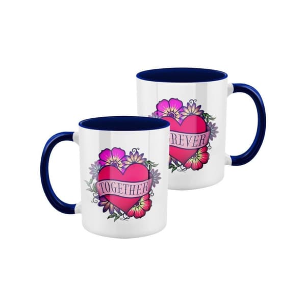Grindstore Tattoo Love, Together Forever krus sæt (pakke med 2) White/Navy/Pink One Size