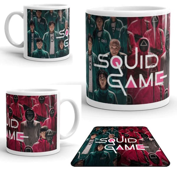 Squid game Mugg + Underlägg med spelare&  vakt bild
