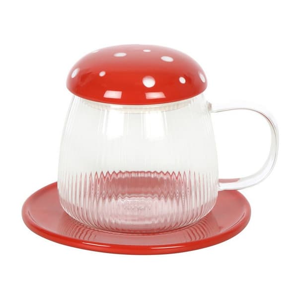 Something Different Mushroom Glass Mug & Saucer