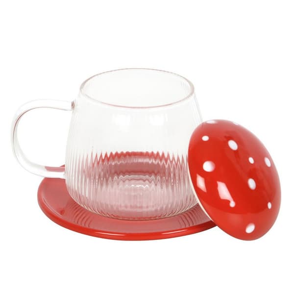 Something Different Mushroom Glass Mug & Saucer