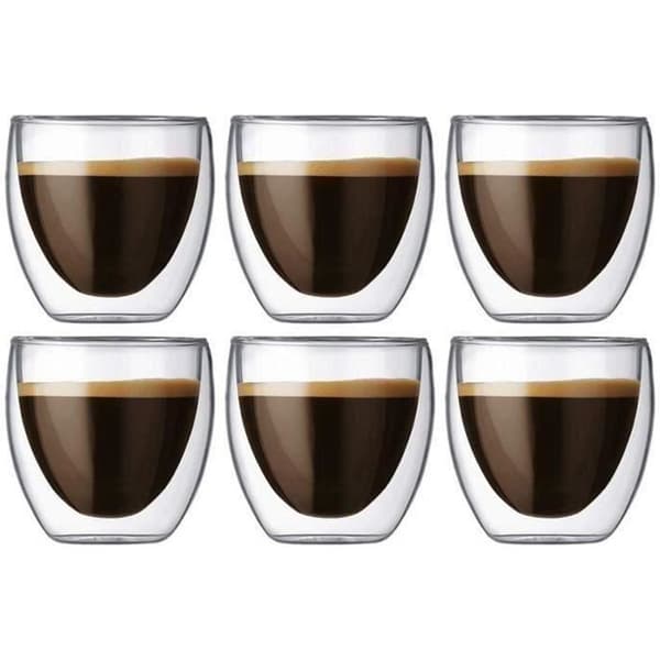 Kaffekopp - Original - Glas - Dubbelvägg - 80ml - Set med 6 delar