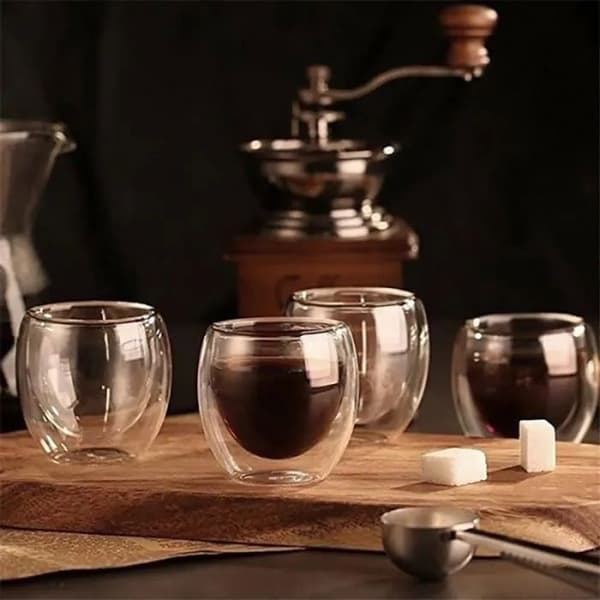 Set med 6 kaffekoppar 80 ml - dubbelväggiga espressoglas för varmt te, espresso, dryck