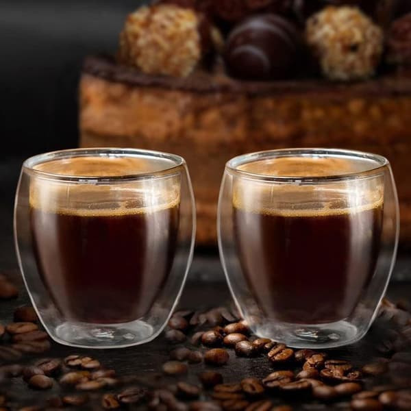 Set med 6 kaffekoppar 80 ml - dubbelväggiga espressoglas för varmt te, espresso, dryck