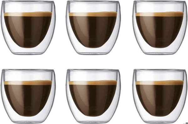 Set med 6 kaffekoppar 80 ml - dubbelväggiga espressoglas för varmt te, espresso, dryck